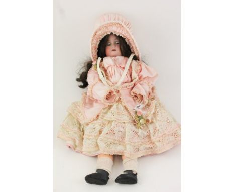 William Goebel Bisque Headed Doll, impressed mark to neck Crown over G W with sleeping blue eyes, open mouth and composition 
