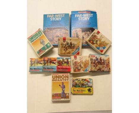 12 Vintage boxed military figure sets including Atlantic Far West Story x 4, Airfix x 6 and Atlantic