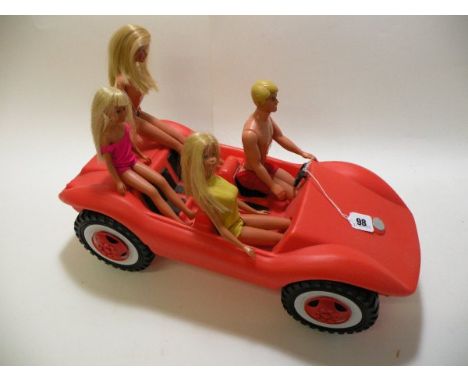 Original 1972 orange Barbie Sand Dune Buggy made in Western Germany with Mattel Malibu Ken 1968 HK, Mattel Malibu Barbie 1966