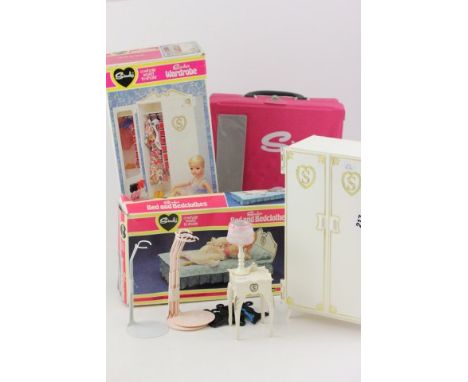 Boxed Pedigree Sindy Bed & Bedclothes Set,  Two Boxed Sindy Wardrobes (one boxed, one unboxed) together with hangers and a fe