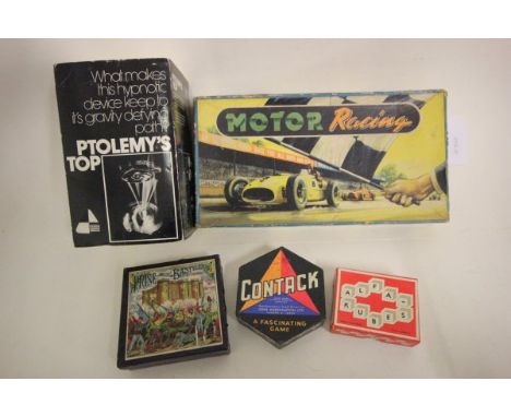 Vintage Boxed Motor Racing Game, Boxed Ptolemy's Top, Small Boxed C.V Alphacubes Game, Boxed Waddington Contack Game and a Bo