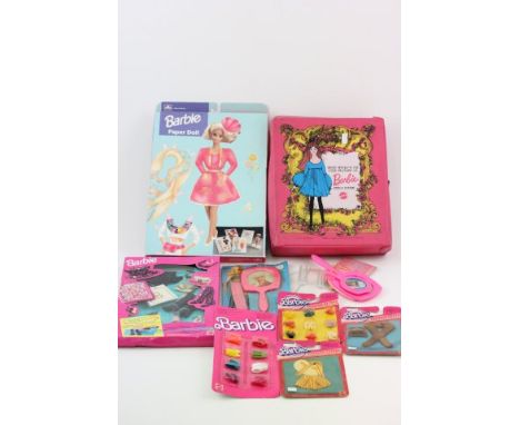 Group of Mattel Barbie Accessories including Pink Carry Case 1968, Three Carded Fashion Extras 4905-0710, 4906-0710, 4906-071