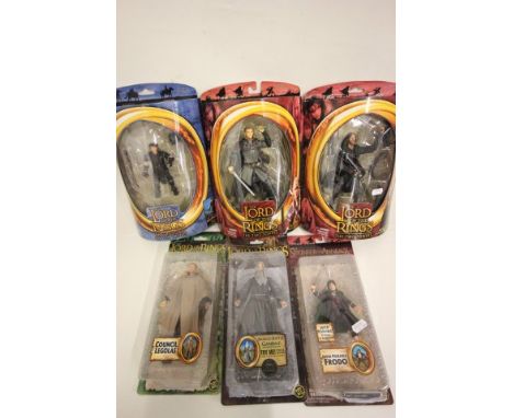Six carded and unopened Toy Biz Lord of the Rings figures including The Two Towers, Fellowship of the Rings and The Return of