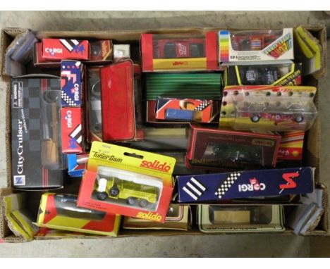 Collection of various die-cast vehicles including Coorgi, Matchbox, Solido, Hotwheels, EFE, Lledo, Burago and New Ray, approx