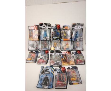 17 Carded Hasbro Star Wars figures (all vg) including The Saga Collection, Rebels etc plus a carded Mattel DC Batman figure