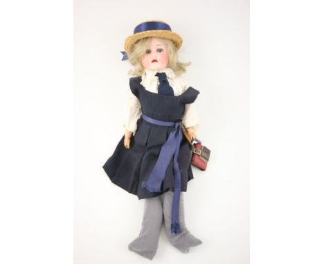 Max Handwerck Bisque Headed German Doll, impressed mark to back of neck 286/ 2 3/4 with sleeping blue eyes, open mouth and co