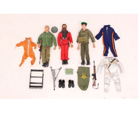Action Man: A collection of three 1964 Action Man, Palitoy figures, with outfits (unchecked for completeness and accuracy), t