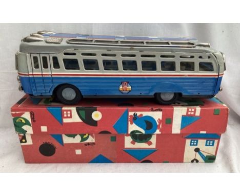 Tinplate: A vintage tinplate Bus made in Romania by MetaloGlobus, ONT Carpati. Usually marked with tour bus but this is the r