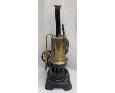 Live Steam: A vintage live steam vertical engine, Made in Germany. With sight glass and whistle. 11" tall. Please study all p