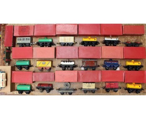 Hornby: A collection of nineteen boxed assorted Hornby O Gauge rolling stock wagons; together with one boxed Directory Series