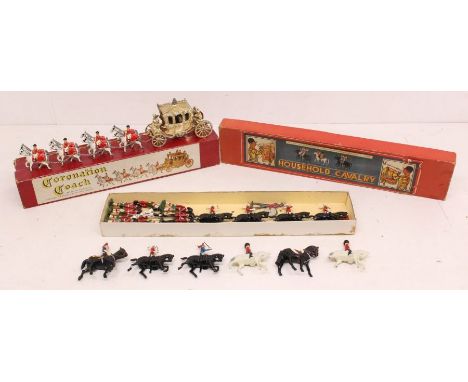 Lead: A collection of assorted unmarked lead horseback and other figures, contained within Johillco Household Cavalry box; to