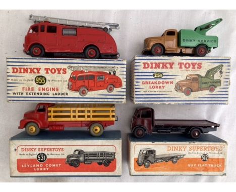 Dinky: A collection of four Dinky vehicles to include 531 Leyland Comet, 512 Guy Flat Truck, 955 Fire Engine, 25x Breakdown L