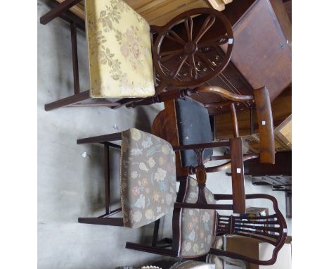 An early Victorian mahogany frame Commode Elbow Chair, a Georgian design mahogany dining chair with circular radial back, and