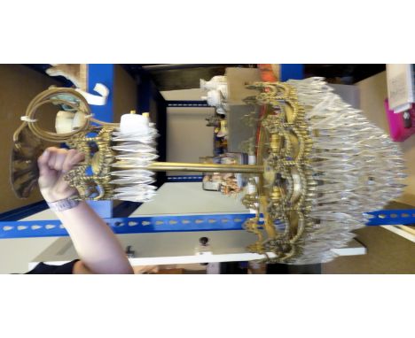 A gilt metal two tier circlet Light Fitting hung with spear cut lustre drops.  31" (79cms) high. 