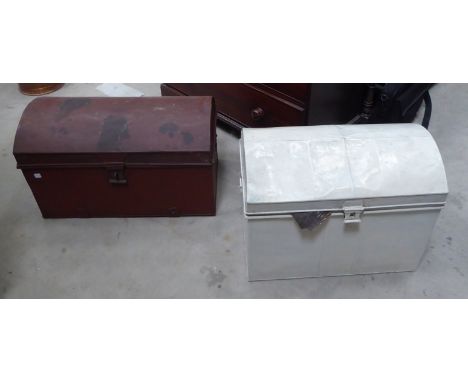 A white painted domed top metal two handled Trunk and another. 