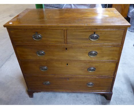 A 19th century mahogany Chest of three long and two short graduated Drawers, on bracket feet.  3' 5" (104cms) wide. 