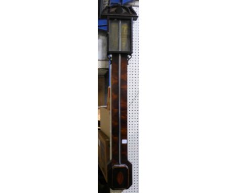 A 19th century Stick Barometer with brass register and visible mercury tube in a mahogany case.  3' 2" (97cms) high. 