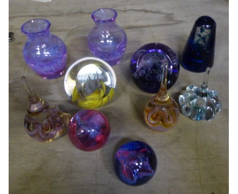 A Caithness "Nova" pattern glass Paperweight, a Caithness "Royal Wedding 1988" paperweight, and various other paperweights. 