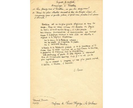BAUER EDMOND: (1880-1963) French physicist, a student of Marie Curie and Paul Langevin who made studies on radiation early in