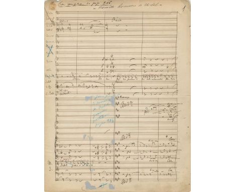 BIZET GEORGES: (1838-1875) French Composer. Rare Autograph Musical score by Bizet, four pages, large folio score page, n.p. ,