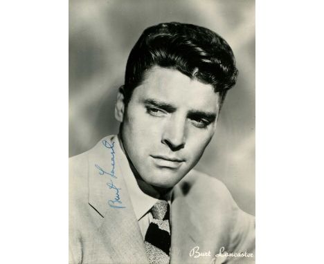 LANCASTER BURT: (1913-1994) American actor, Academy Award winner. Vintage signed 4 x 6 postcard photograph, an appealing imag