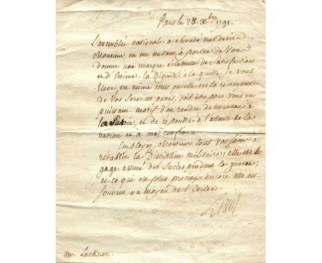 LOUIS XVI: (1754-1793) King of France 1774-92. Executed by guillotine. L.S., Louis, one page, small 4to, Paris, 28th December