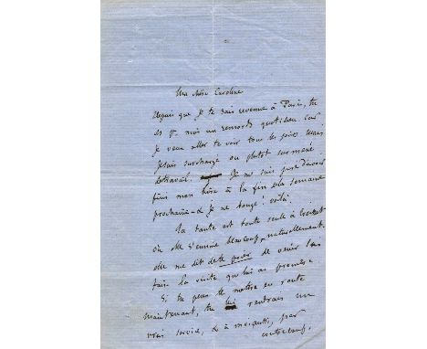 FLAUBERT GUSTAVE: (1821-1880) French novelist. A.L.S., Gte. Flaubert, two pages, (written to the first and third sides of the
