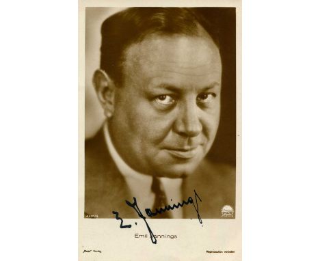 JANNINGS EMIL: (1884-1950) German actor, Academy Award winner. Vintage signed sepia postcard photograph, a close-up head and 