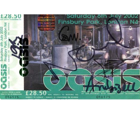 OASIS: A colour printed small oblong 8vo concert ticket for a performance by the English rock band at Finsbury Park, London, 