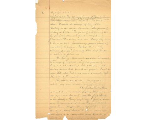 STEINBECK JOHN: (1902-1968) American writer, Nobel Prize winner for Literature, 1962. A fascinating autograph manuscript, uns