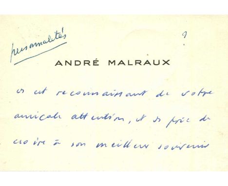 MALRAUX ANDRE: (1901-1976) French novelist, the first French Minister for Cultural Affairs 1959-69. The personal printed oblo