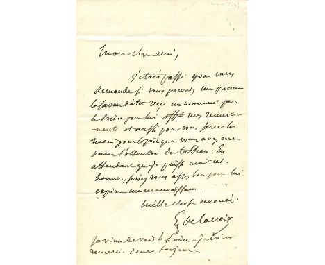 DELACROIX EUGENE: (1798-1863) French artist of the Romantic school. A.L.S., Eug. Delacroix, one page, 8vo, n.p., n.d., to Mon