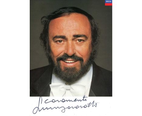 PAVAROTTI LUCIANO: (1935-2007) Italian tenor. Signed colour 8 x 12 photograph, the promotional Decca cardstock image depictin