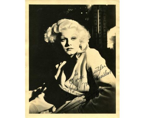[HARLOW JEAN]: (1911-1937) American actress &amp; sex symbol. Vintage signed and inscribed sepia 8 x 10 photograph, the image