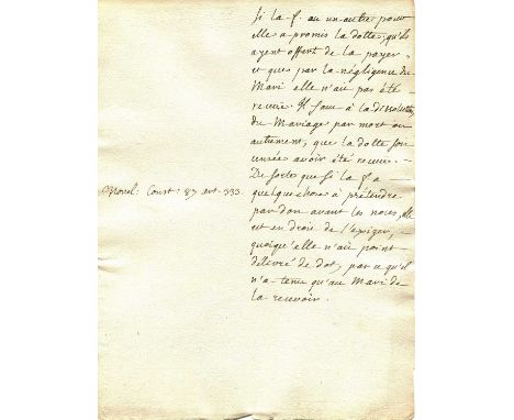ROUSSEAU JEAN-JACQUES: (1712-1778) French Writer and Philosopher. A very interesting autograph manuscript, one page, 4to, n.p