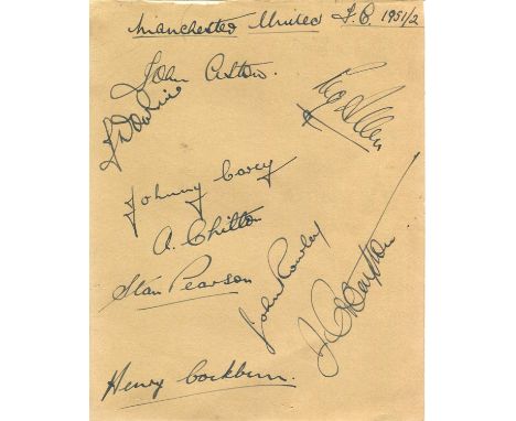MANCHESTER UNITED F.C.: A vintage page removed from an autograph album individually signed by nine members of Manchester Unit
