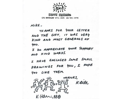 HARING KEITH: (1958-1990) American artist. A good, rare illustrated A.L.S., Keith, and again K. Haring, one page, 4to, Broadw