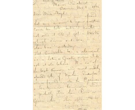 TYLOR EDWARD BURNETT: (1832-1917) English anthropologist. An interesting A.L.S., Edward B. Tylor, four pages (the last bearin