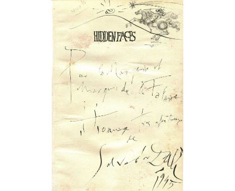 DALI SALVADOR: (1904-1989) Spanish surrealist artist. An 8vo half-title page removed from an edition of Dali’s novel Hidden F