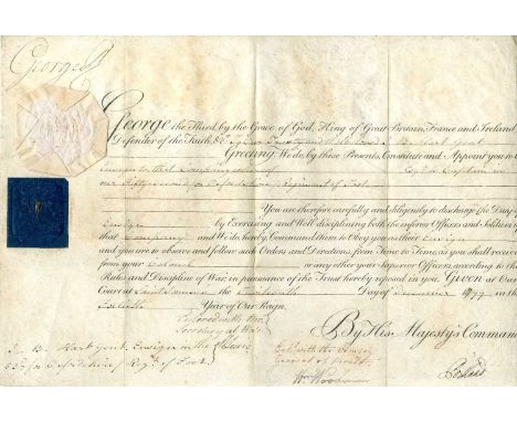 GEORGE III: (1738-1820) King of Great Britain and Ireland 1760-1820. D.S., George R, as King, at the head, one page (vellum),