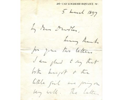 ASQUITH H. H.: (1852-1928) British Prime Minister 1908-16. A.L.S., H. H. Asquith, three pages, 8vo, Cavendish Square, London,