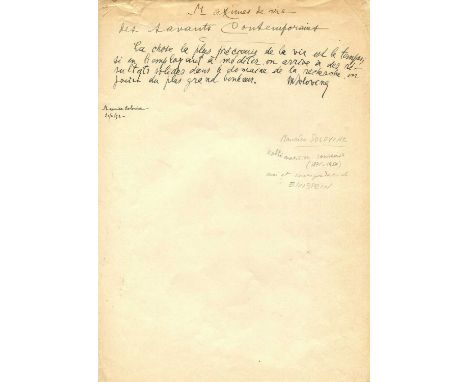 SOLOVINE MAURICE: (1875-1958) Romanian philosopher and mathematician, remembered for his friendship with Albert Einstein with