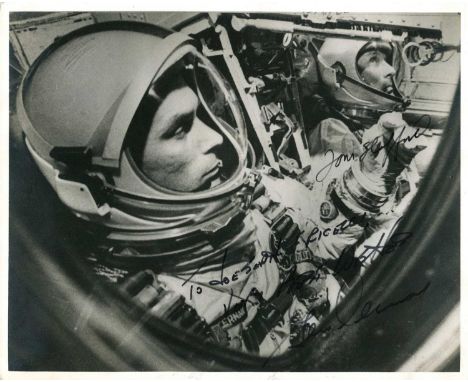 GEMINI IX-A: Vintage signed and inscribed 10 x 8 photograph by both crew members of the 1966 Gemini IX-A spaceflight, compris
