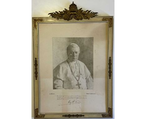 PIUS X: (1835-1914) Pope of the Catholic Church 1903-14. A large vintage signed and inscribed 12 x 16 photograph depicting Pi