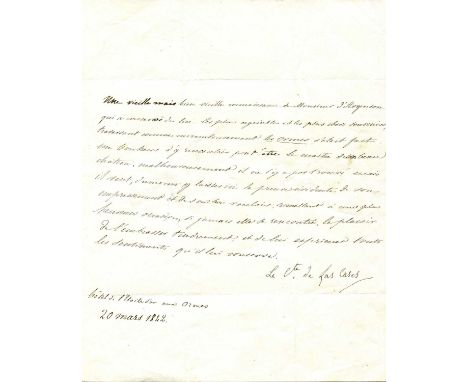 LAS CASES COMTE DE: (1766-1842) French cartographer and author of an admiring book about Napoleon, Le Mémorial de Sainte-Hélè