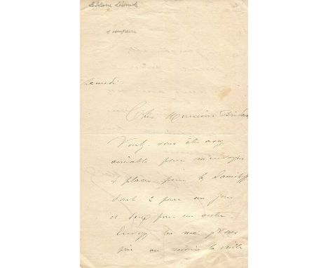 LEBLANC LEONIDE: (1842-1894) French courtesan, actress and author. A.L.S., Leonide Leblanc, two pages, 8vo, Rue Prony (Paris)