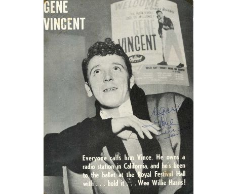 VINCENT GENE: (1935-1971) American rockabilly and rock and roll singer and guitarist. Vintage signed 6.5 x 8.5 magazine image