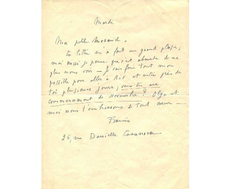 PICABIA FRANCIS: (1879-1953) French avant-garde painter associated with Cubism. A.L.S., Francis, one page, 4to, Rue Danielle 