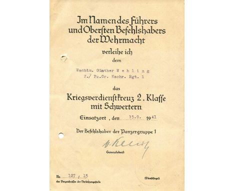 KLEIST PAUL EWALD VON: (1881-1954) German Field Marshal of World War II, Knight’s Cross winner with Oak Leaves and Swords. D.