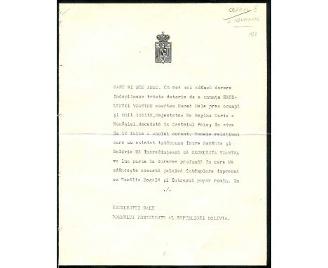 CAROL II: (1893-1953) King of Romania 1930-40. T.L.S., Carol R, two pages, 4to, Peles Castle (Sinaia, Romania), 31st August 1